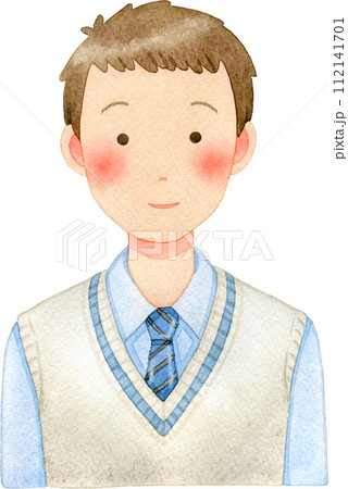 スクールベストを着た男子生徒(男子高校生・男子中学生)の水彩イラスト 112141701