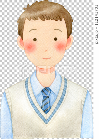 スクールベストを着た男子生徒(男子高校生・男子中学生)の水彩イラスト 112141701