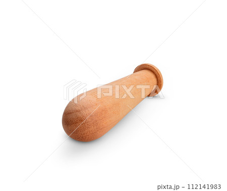 Handmade wooden mortar isolated on white background 112141983