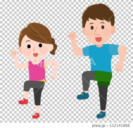 男人和女人做有氧運動的插圖 112141988