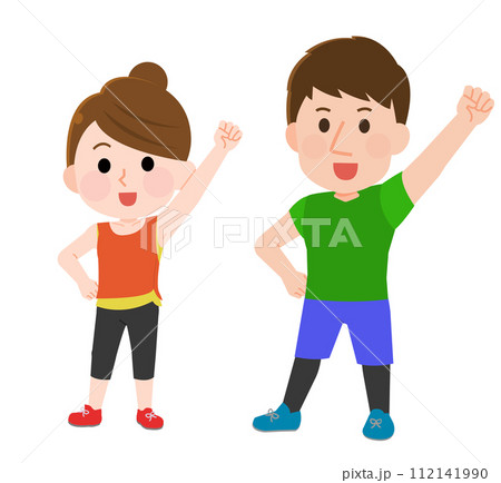 運動する元気な男性女性 イラスト 運動する元気な男性女性 イラスト 112141990