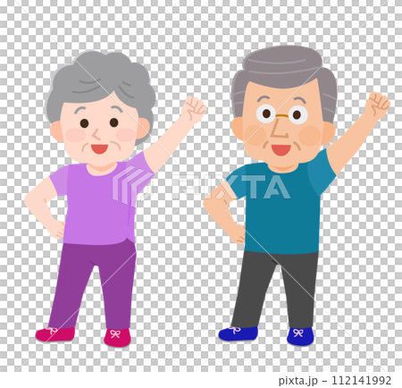 運動する元気な高齢者の男性女性　イラスト 112141992