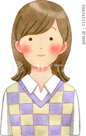 正面向きの若い女性(中学生・高校生・大学生)の水彩イラスト 112141993
