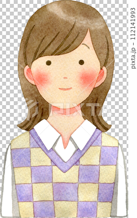 正面向きの若い女性(中学生・高校生・大学生)の水彩イラスト 112141993