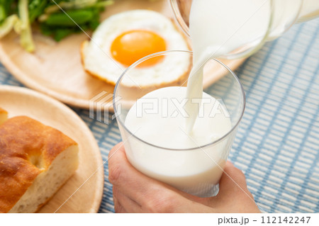 牛乳とパンの朝食イメージ 牛乳とパンの朝食イメージ 112142247