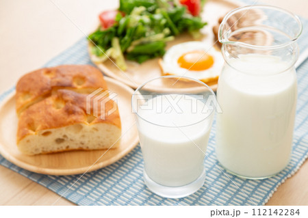 牛乳とパンの朝食イメージ 112142284