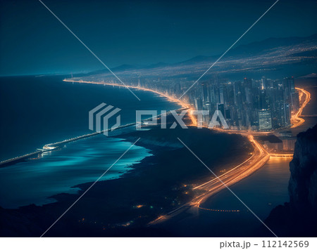 aerial view of city at night 112142569