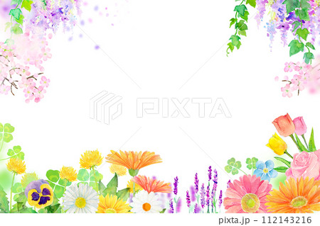 水彩で描いた花たちの装飾フレーム 水彩で描いた花たちの装飾フレーム 112143216