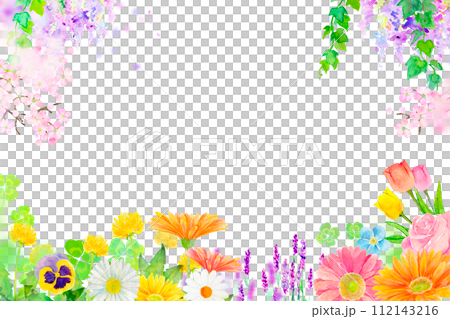 Decorative frame of watercolor flowers 112143216