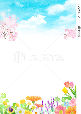 水彩で描いた花たちの装飾フレーム 112143221