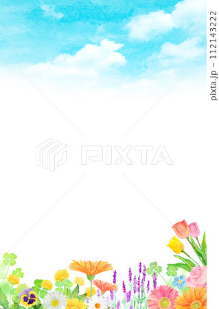 水彩で描いた花たちの装飾フレーム 水彩で描いた花たちの装飾フレーム 112143222