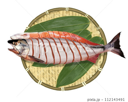 鮭(切り身)ザル、笹の葉付 鮭(切り身)ザル、笹の葉付 112143491