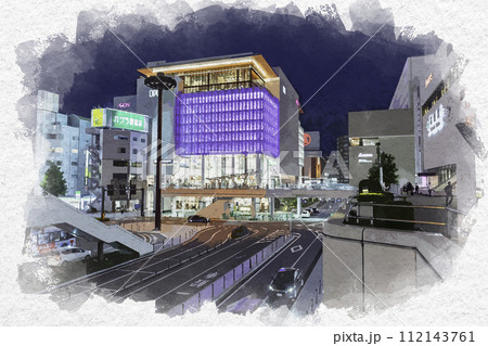 水彩画風 高崎駅西口 高崎オーパ 群馬県高崎市 水彩画風 高崎駅西口 高崎オーパ 群馬県高崎市 112143761