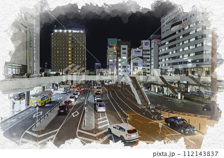 水彩画風　高崎駅西口駅前　群馬県高崎市 112143837