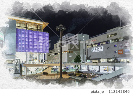 水彩画風 高崎駅西口駅前 群馬県高崎市 水彩画風 高崎駅西口駅前 群馬県高崎市 112143846