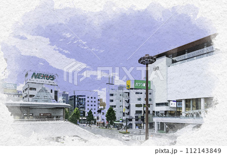 水彩画風 高崎駅西口駅前 群馬県高崎市 水彩画風 高崎駅西口駅前 群馬県高崎市 112143849