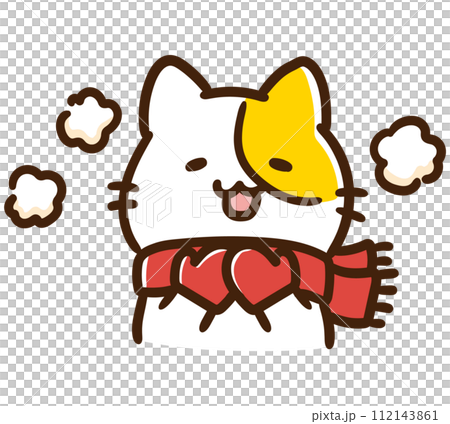 Deformed upper body illustration of a cute cat character wearing a muffler and gloves Deformed upper body illustration of a cute cat character wearing a muffler and gloves 112143861