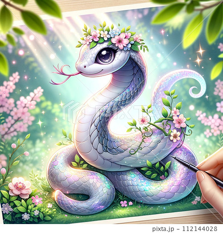 花冠を纏う幻想的な輝きの蛇のイラスト素材 [112144028] - PIXTA
