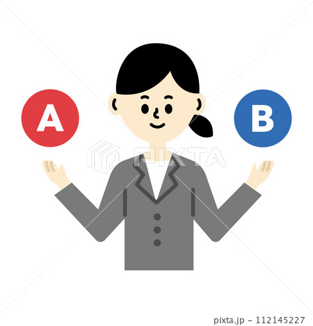 ビジネスパーソン　比較　クイズ　選択　スーツ　女性　イラスト 112145227