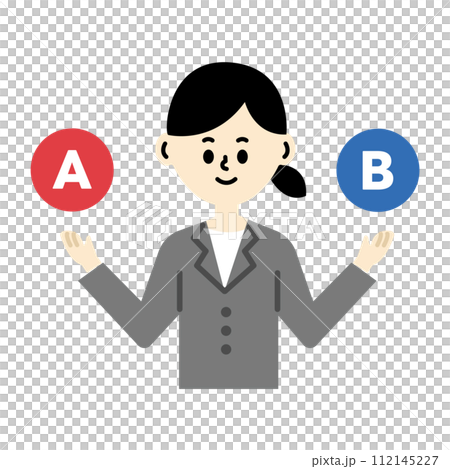 ビジネスパーソン　比較　クイズ　選択　スーツ　女性　イラスト 112145227