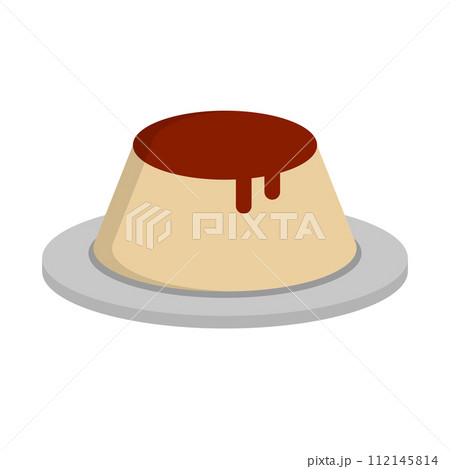 お皿に乗ったプリンのアイコン。ベクター。 112145814