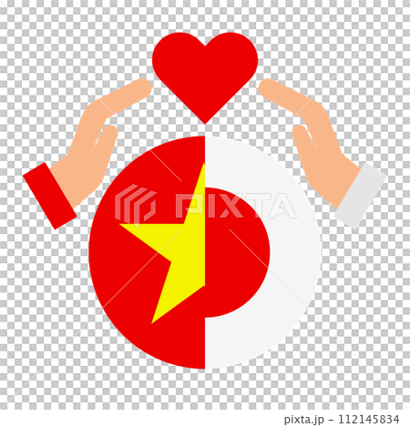 ベトナムと日本の友好関係。ベトナムと日本の国際結婚。ベクター。 112145834