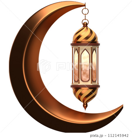 3D Moon and Lantern icon on transparent background 112145942