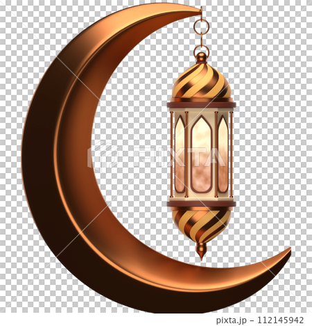 3D Moon and Lantern icon on transparent background 112145942