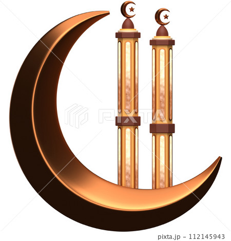 3D Moon and Minarets icon on transparent background 112145943