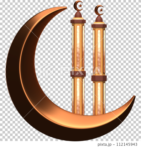 3D Moon and Minarets icon on transparent background 112145943