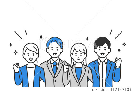肩を組むビジネスパーソン男女の上半身セット【人物ベクターイラスト素材】 112147103