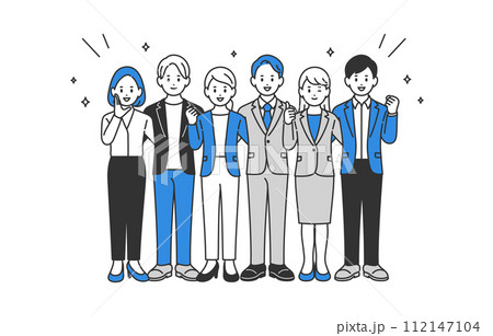 肩を組むビジネスパーソン男女の全身セット【人物ベクターイラスト素材】 肩を組むビジネスパーソン男女の全身セット【人物ベクターイラスト素材】 112147104