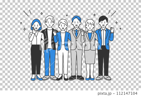 肩を組むビジネスパーソン男女の全身セット【人物ベクターイラスト素材】 肩を組むビジネスパーソン男女の全身セット【人物ベクターイラスト素材】 112147104