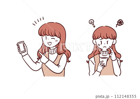 スマホを触る若い女性のイラスト素材 112148355