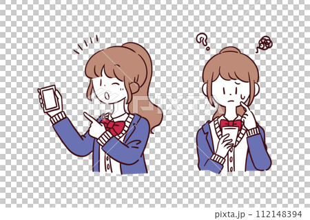 Illustration material set of students operating smartphones 112148394