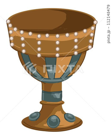 Golden goblet with pears and gemstones, old cup 112148479