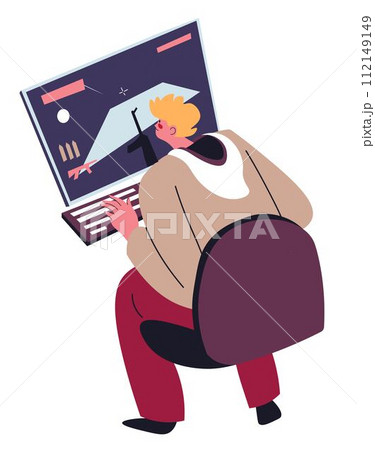 Video games addiction, man playing on computer 112149149