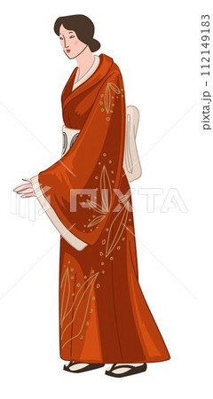 Japanese woman wearing traditional kimono dress Japanese woman wearing traditional kimono dress 112149183