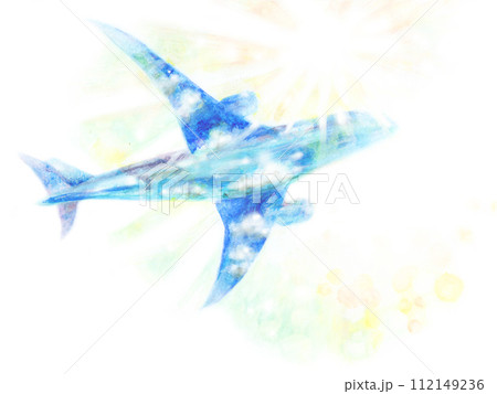 空を飛ぶ飛行機　水彩画 112149236