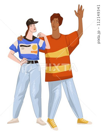 Man and woman wearing clothes of 1980, retro style 112149341