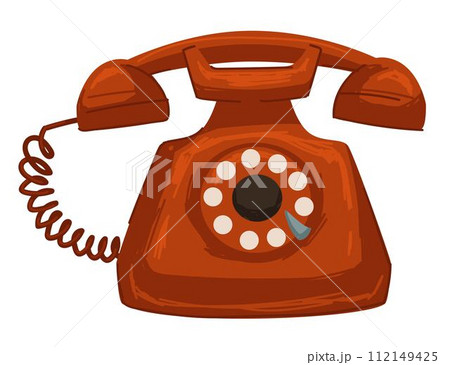 Vintage telephone with wire, 1980 communication 112149425