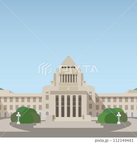 国会議事堂と国会前庭のベクターイラスト 国会議事堂と国会前庭のベクターイラスト 112149481