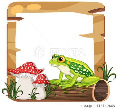 Frog on a Log with Magical Mushrooms Frog on a Log with Magical Mushrooms 112149865