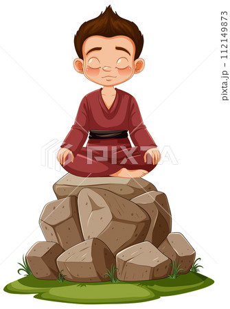 Young Monk Meditating on Rocks Young Monk Meditating on Rocks 112149873