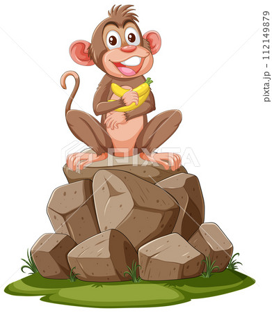 Cheerful Monkey on a Rock Pile Cheerful Monkey on a Rock Pile 112149879