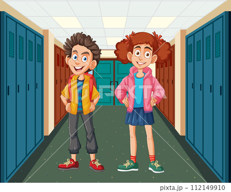 Happy School Friends in Hallway 112149910