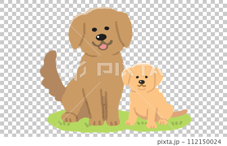 兩隻狗坐在草坪上(手繪彩色) 兩隻狗坐在草坪上(手繪彩色) 112150024