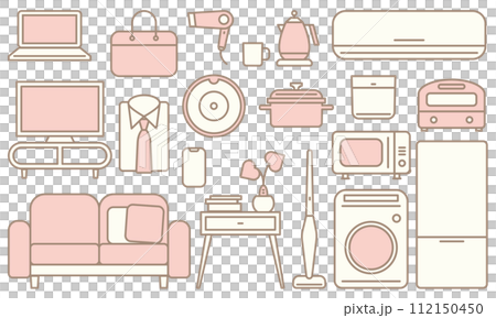 New life furniture and home appliances illustration material set vector spring white background stylish 112150450
