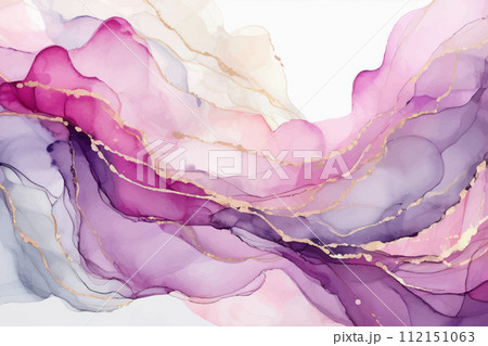 ライラックとホワイトのアルコールインクアートの背景素材 112151063