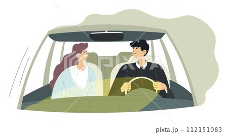 Man and woman driving car, couple on trip vector 112151083